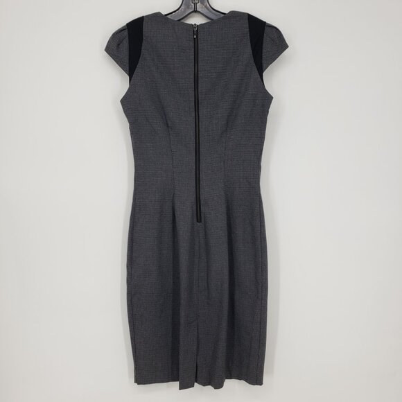 Zara Houndstooth Plaid Sheath Dress S Cap Sleeves Work Career Black Gray - Picture 2 of 8